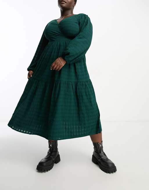 Violet Romance Plus - Robe portefeuille longueur mollet à volants - Vert sarcelle