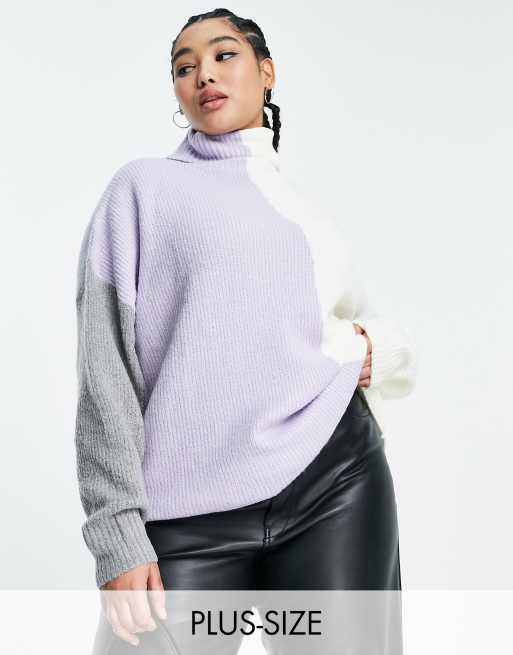 Violet Romance Plus roll neck sweater in color block