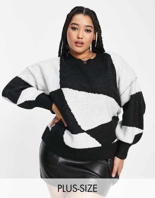 Violet Romance Plus sweater in abstract monochrome print