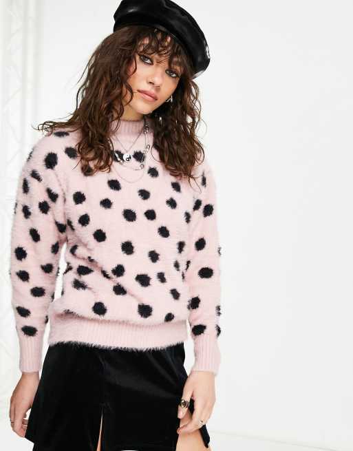 Violet Romance polka dot oversized fluffy sweater in pink ASOS