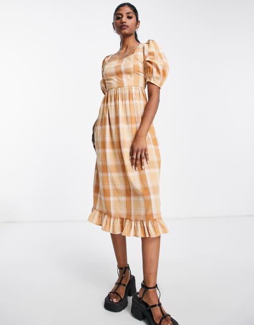 Mango check pattern midi 2024 dress