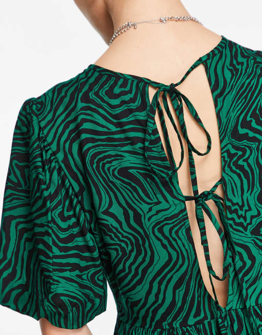 Violet Romance puff sleeve midi dress in green animal print | ASOS