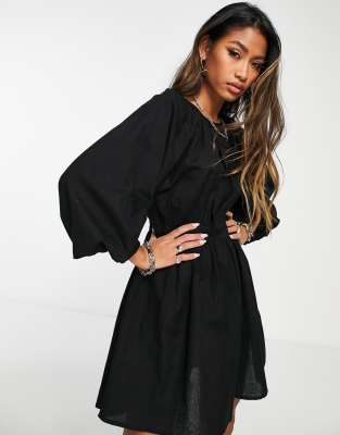 VIOLET ROMANCE Violet Romance puff sleeve tiered mini dress in black-Multi