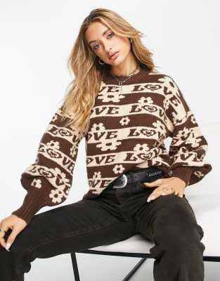 Violet Romance knitted jumper in love print - ASOS Price Checker