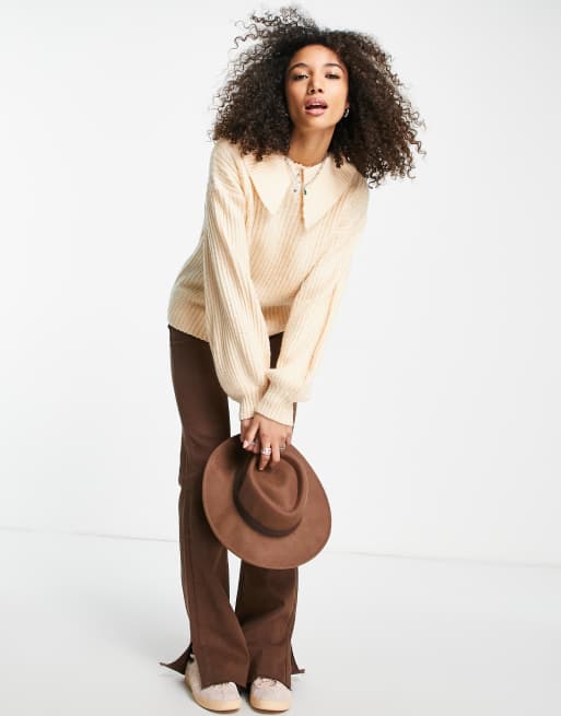 Violet Romance - Pull oversize à col - Pêche