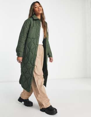 VIOLET ROMANCE Violet Romance quilted longline coat in khaki-Green