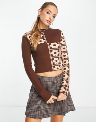 Violet Romance ribbed cropped jumper in flower check print - ASOS Price Checker