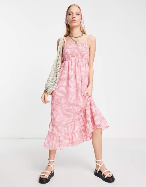 Violet Romance - Robe mi-longue à corsage froncé avec motif cachemire