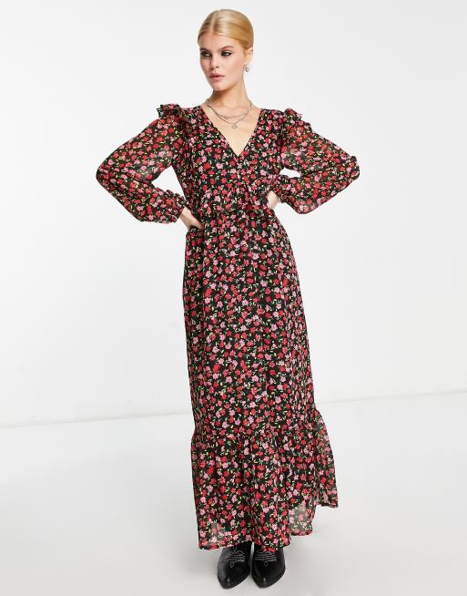 Violet Romance - Robe mi-longue à volants étagés et imprimé fleuri