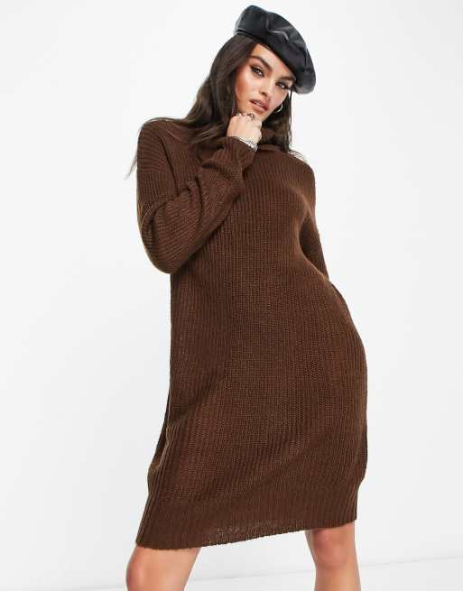 Violet Romance roll neck knitted jumper dress in chocolate brown | ASOS