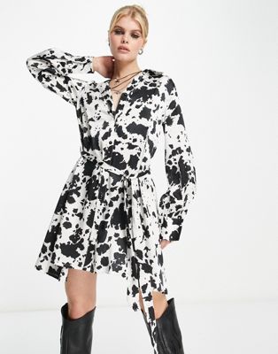 Violet Romance satin belted mini dress in cow print - ASOS Price Checker