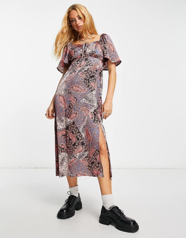 VIOLET ROMANCE - satin midi dress in patchwork print