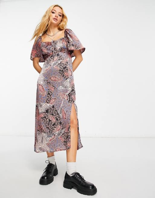 Violet Romance satin midi dress in patchwork print