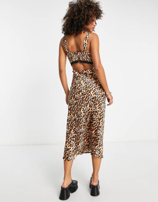 knee length dresses for ladies Blue Leopard Printed Satin Midi Dress – Needs No Label main image 1