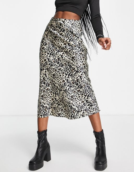 Violet Romance satin midi skirt in leopard print | ASOS