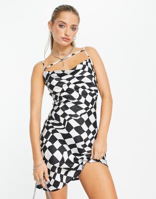 Topshop asymmetric cowl mini slip dress in black