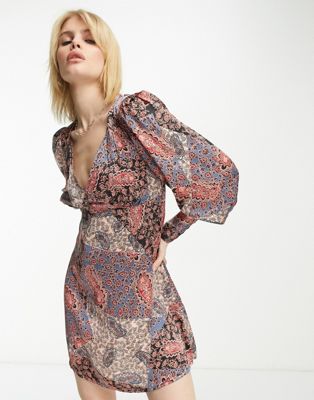 Violet Romance satin mini dress in patchwork print - ASOS Price Checker