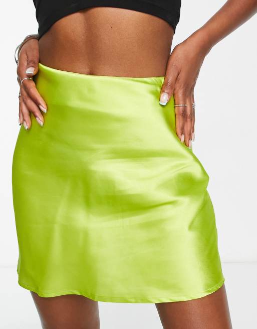 Violet Romance satin mini skirt in chartreuse - part of a set