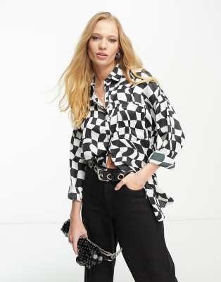 Violet Romance satin shirt in geometric print