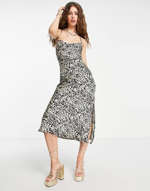 Satin leopard midi on sale dress