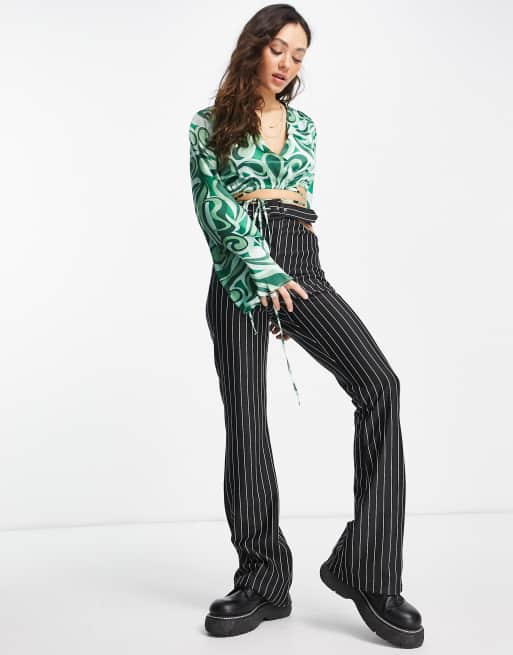 Violet Romance satin strappy crop top in green swirl print, 4 of 4