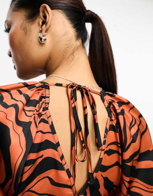 Violet Romance satin v neck midaxi dress in rust abstract animal print, 2 of 4