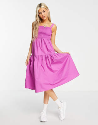 VIOLET ROMANCE Violet Romance shirred front midi dress in purple