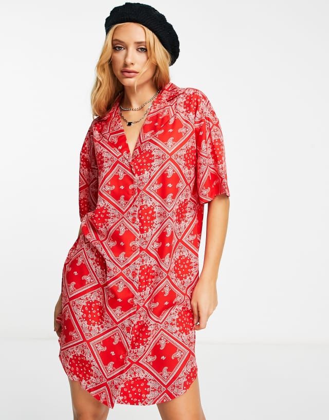 Violet Romance shirt dress in red bandana print