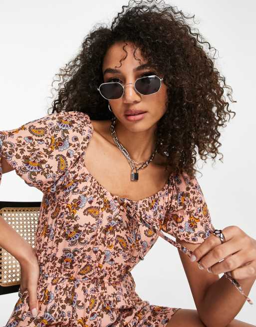 Violet Romance slouchy playsuit in mixed paisley print, 3 of 4