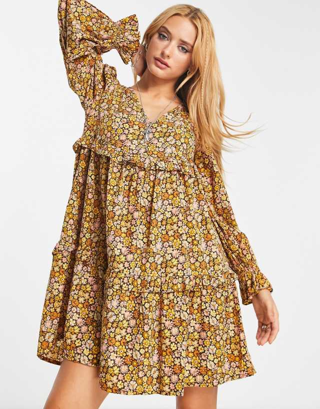 Violet Romance smock mini dress in floral print