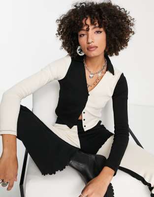 Violet Romance Spliced Wide Leg Pants With Lettuce Hem - Part Of A Set-multi In Multi