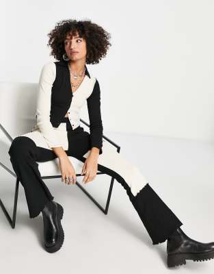 Violet Romance Spliced Wide Leg Pants With Lettuce Hem - Part Of A Set-multi