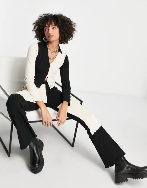 Violet Romance spliced wide leg pants with lettuce hem - part of a set
