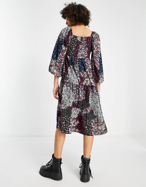 Violet Romance square neck tiered midi dress in patchwork floral print |  ASOS