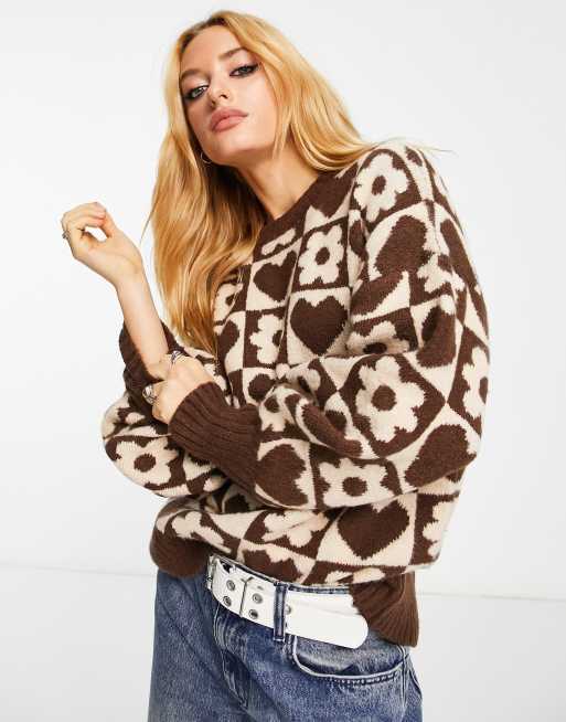 Violet Romance sweater in floral heart print