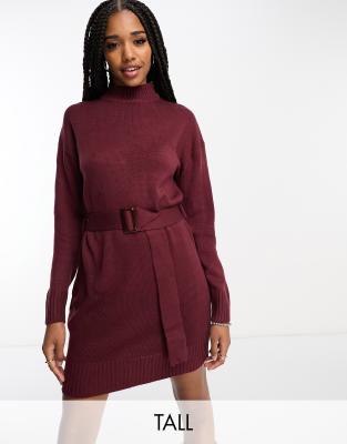 Violet Romance Tall belted knitted jumper dress in chocolate brown - ASOS Price Checker