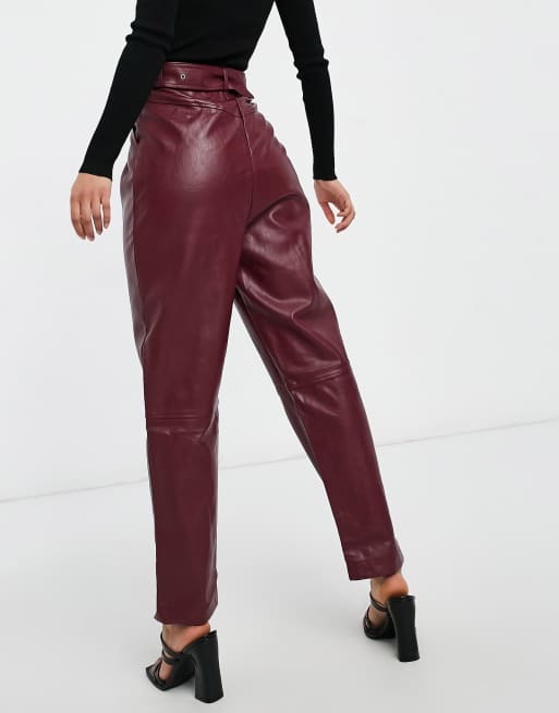 Burgundy pu clearance trousers