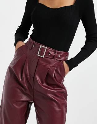 burgundy pu trousers