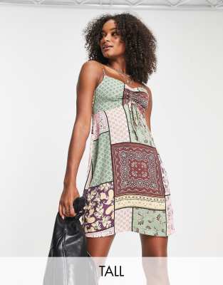 cami mini dress in patchwork print-Multi