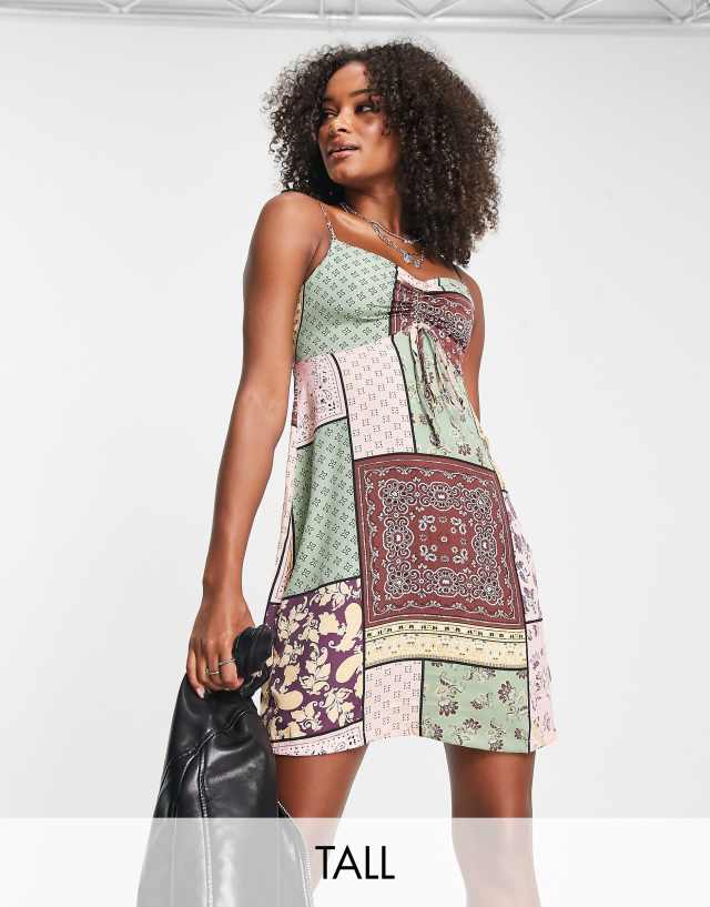 Violet Romance Tall cami mini dress in patchwork print