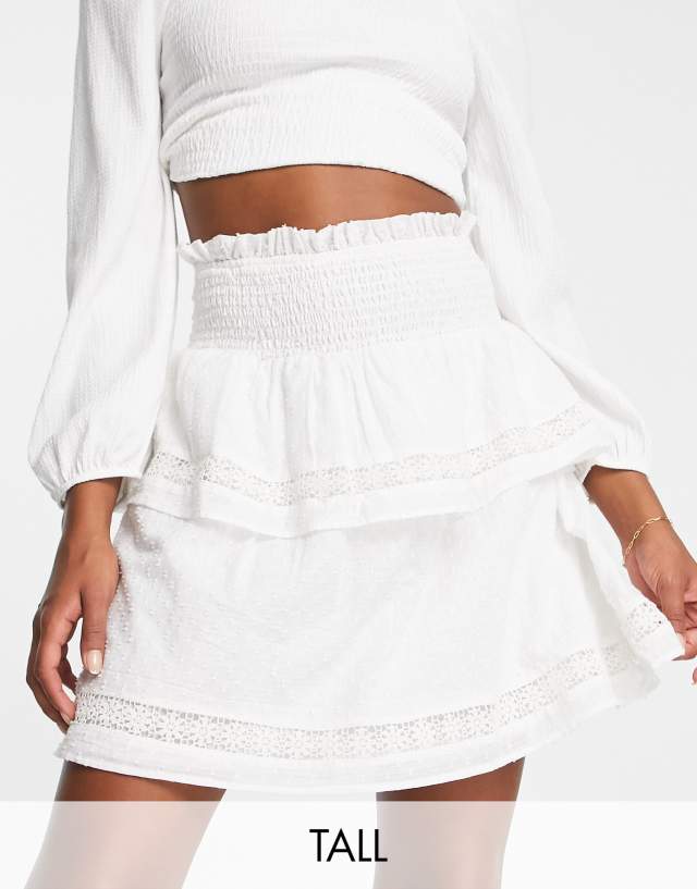 Violet Romance Tall crochet insert layered mini skirt in white - part of a set