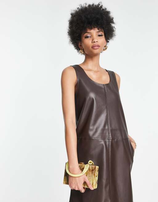 Violet Romance Tall faux leather sleeveless mini shift dress co-ord in  chocolate brown | ASOS