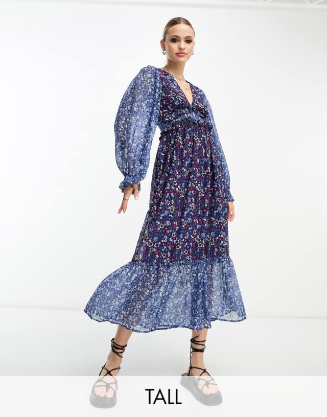 Violet Romance Tall - frill hem midaxi dress in floral print