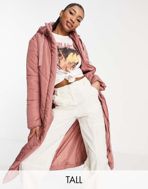Violet Romance Tall - Gewatteerde puffer jas met lange pasvorm in oudroze