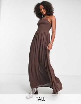 Violet Romance Tall shirred bust cami midaxi dress in chocolate brown - ASOS Price Checker