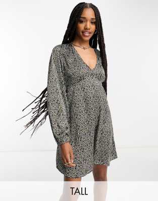 Violet Romance Tall Violet Romance Tall satin tie back mini dress in floral print-Multi