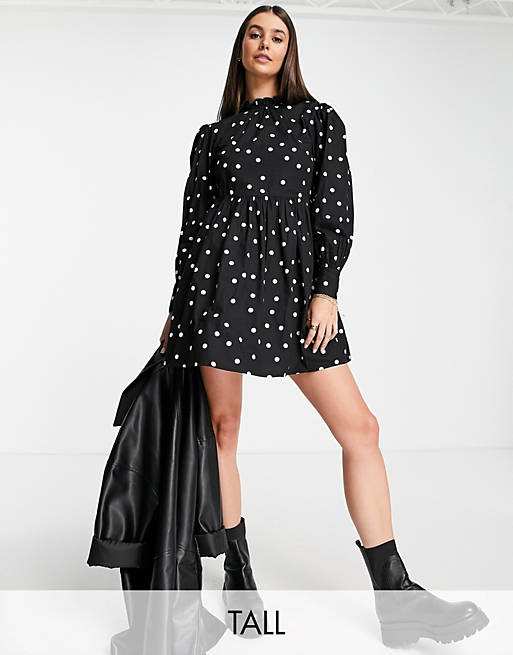 Violet Romance Tall tiered cotton mini dress in black and white polka dot