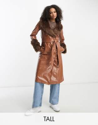 Long brown faux fur coat