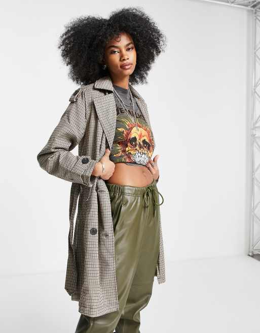 Violet Romance tie waist trench coat in heritage plaid ASOS
