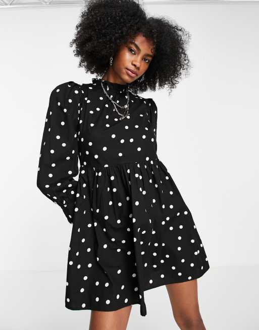 Asos black and shop white polka dot dress